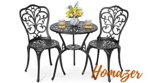 The image shows a comfortable and stylish set of five best-selling garden patio chairs arranged on a patio.