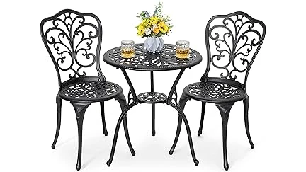 The image shows a comfortable and stylish set of five best-selling garden patio chairs arranged on a patio.